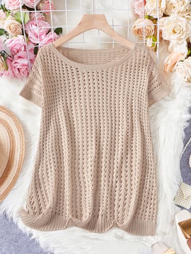 Image of Verdusa Women's Hollow Out Sheer Knit Top Dolman Sleeve Pullover Cover Up