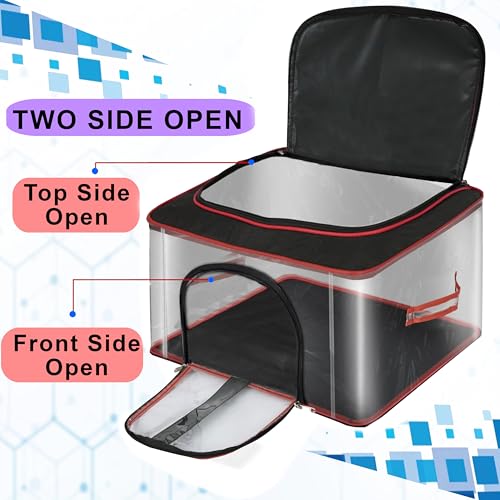 Image of Storite 2 Pack Nylon 33 L PVC Transparent Moisture Proof Storage box for Clothes Closet Wardrobe Organizer for Clothes Saree Bags with Carry Handle (RedBlack, 45 x 30 x 26 cm)