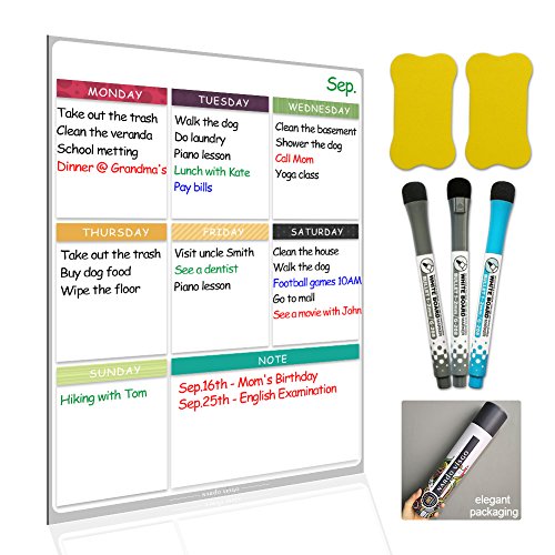 Dry Erase Board Magnetic Whiteboard for Fridge by Nardo Visgo with 3 Magnetic Markers and 2 Erasers,Message Note Board for Meal Planning Chores to do List and Grocery List 16 Dry Erase Board Magnetic Whiteboard for Fridge by Nardo Visgo with 3 Magnetic Markers and 2 Erasers,Message Note Board for Meal Planning Chores to do List and Grocery List 16