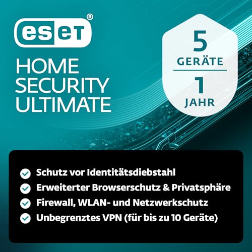 Bild zu ESET HOME Security Ultimate 2026 | 5 Geräte | 1 Jahr | inklusive Firewall, Datenverschlüsselung, Ransomware-Behebung und VPN | Windows, macOS, Android und iOS Apps | Aktivierungscode per E-Mail