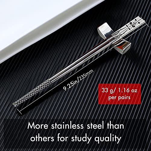 TOSFOGO Reusable Stainless Steel Chopsticks with Laser Engraved Cute Patterns, Dishwasher Safe Non-Slip Metal Chop Stick Pack Japanese Korean Chopstick for Cooking Eating 5 Pairs Gift Set(Floral 304) - Thumbnail 6