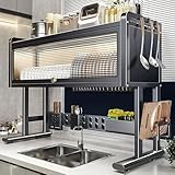 Escurridor negro para platos con gran capacidad para puerta de armario, base de succión fuerte, 105 cm, ideal para organización y almacenamiento de cocina