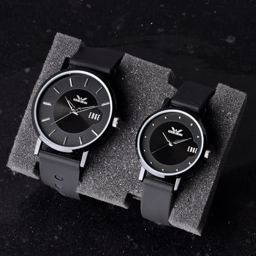 Image of LOUIS DEVIN Silicone Strap Analog Wrist Watch for Men and Women (Green /Brown /Blue /Black) | Set of 2 Wrist Watches | Couple Watches | LDCM-BK092-ST