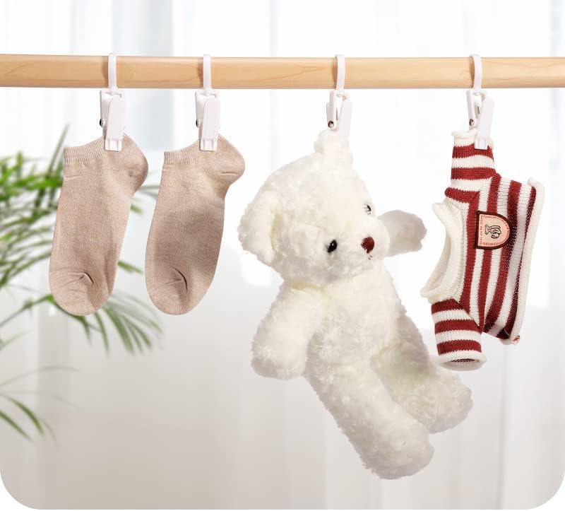 Vinbee Swivel Hanging Clips Hook Laundry Hooks 20PCS Plastic Super Strong Clothes Pins for Hanging Clothes, Laundry and Travel- 4.3 Inches (White)