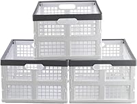 Vista 1 de Cesta plegable de 30 L, juego de 3 cajas apilables de plástico para almacenamiento (blanco)