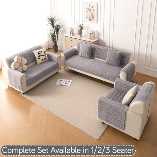 Image of HOKIPO 'Plush Haven' Premium Anti-Slip Backrest Mat | Soft Fluffy Plush Fabric, Light Grey - 1 PC (AR-6256-LGRY)