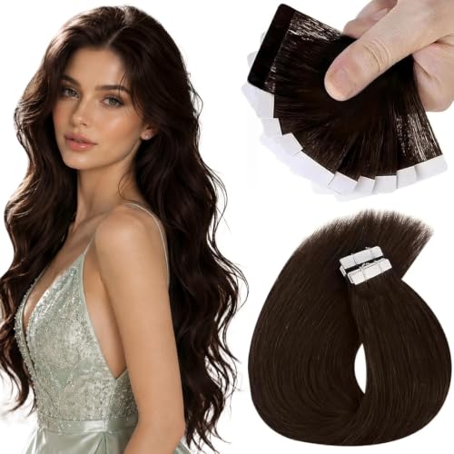 Image of Sunny Hair Tape in Hair Extensions Human Hair Light Darkest Brown 20in