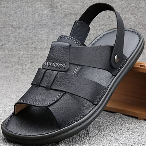 SaryEdge - SaryEdge Sandales d'été classiques en cuir synthétique pour homme - Confortables - Pour la marche en plein air, la plage, la plage - Chaussures pour homme (code Black-41