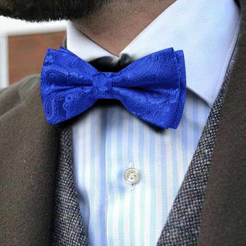 Image of YOHOWA Mens Bow Tie Set Paisley Pre-tied Bowties Adjustable with Handkerchief Cufflinks Gold Ring Set Wedding Prom Party