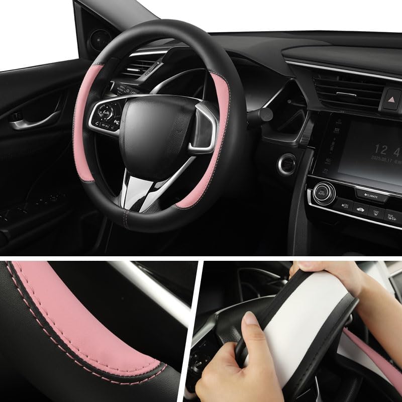 Car Steering Wheel Cover,Microfiber Leather Steering Wheel Cover Universal 14.5-15 inch, Anti-Slip Breathable Auto Wheel Cover Protector for Men Women (Black&Pink) - Image 4