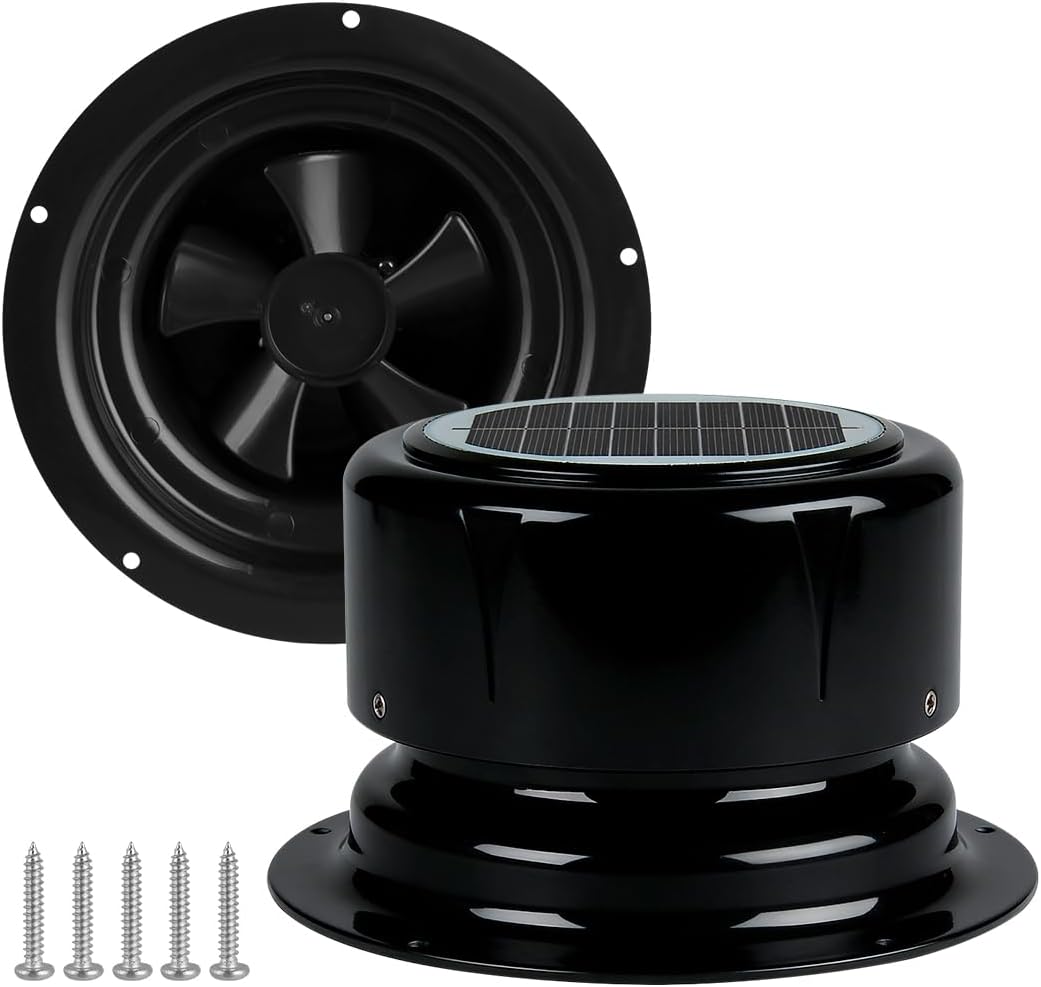 5.5 Inch RV Solar Ventilation Fan, Solar Powered Exhaust Fan, No Wiring Required, ABS Ceiling Vent Fan for Camper Trailer Boat Shed Greenhouse, black
