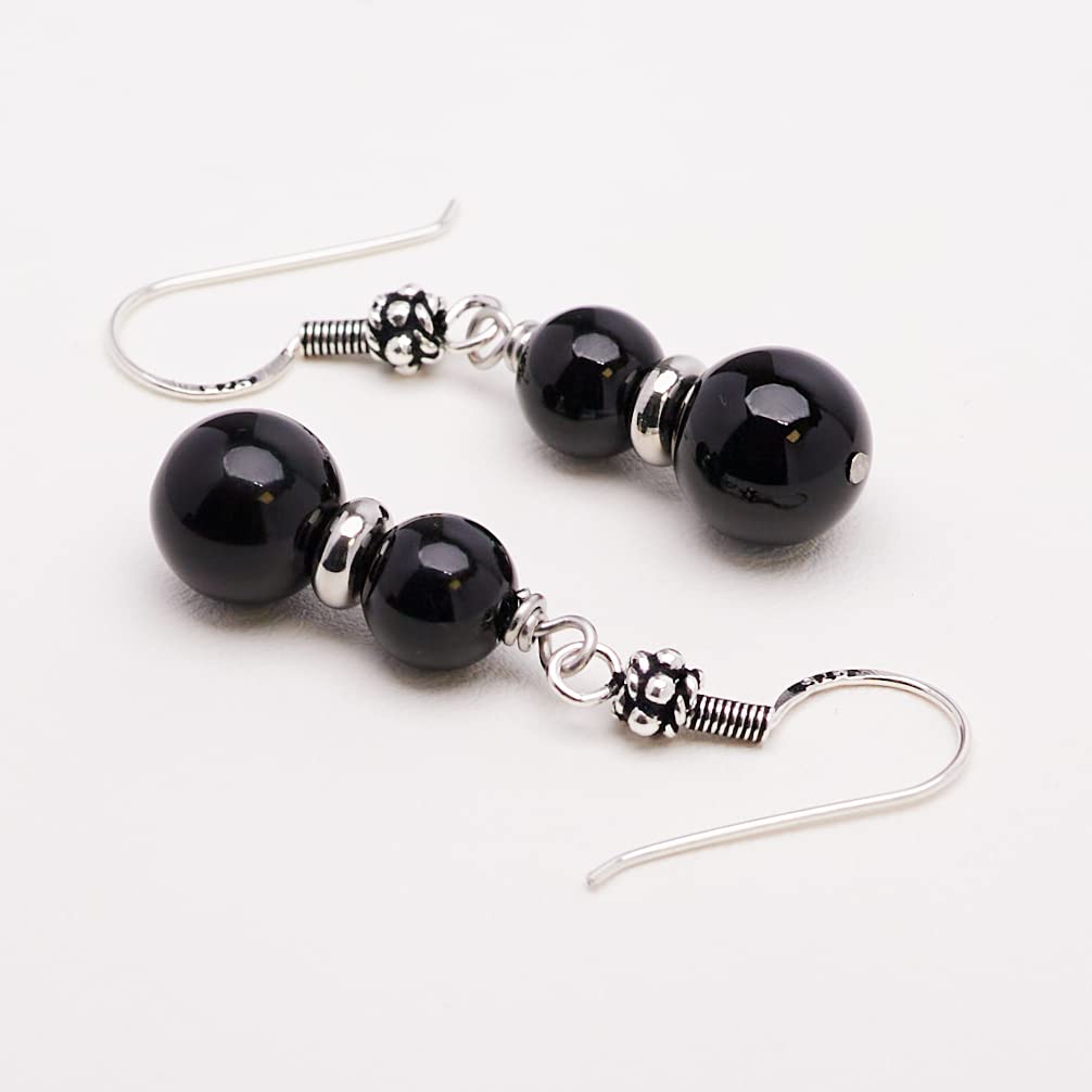 Pendientes colgantes de plata de ley con cuentas dobles de piedras preciosas naturales para mujer