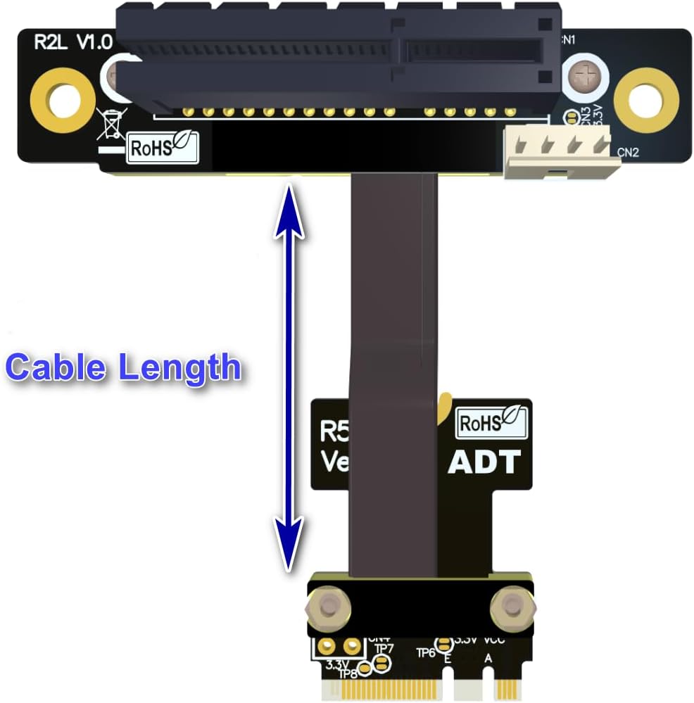 ADT-Link M.2 Key A.E. to PCIe x4 Extension Cable for PCIe x4 RAID Card, NVMe SSD, LAN Card Capture Card to M.2 A.E Extender (30cm, R52SR)