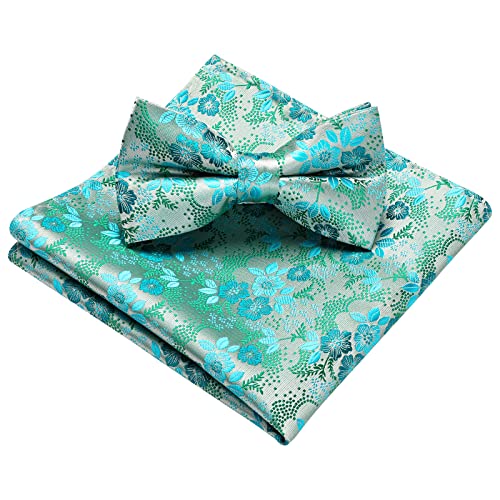 Image of HISDERN Bow Ties for Men Paisley Floral Pre-tied Bowtie Pocket Square Set Men's Formal Bow Ties Wedding Party