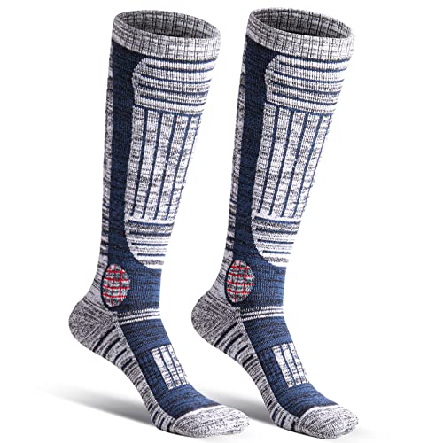 Miciler Chaussettes de Ski Homme Femme,Chaussettes Hautes de Ski/Snowboard Thermiques Homme pour Adultes et Enfants, Trekking Camping Cyclisme Chaussette Chaud et Épais 1 Paire Bleu Cover