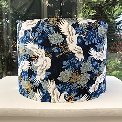 Japanese Oriental Exotic Crane Birds Gold Navy Blue Handmade Lampshade Shade (Table/Floor, Large (40cm diameter))