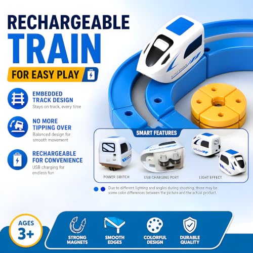 Image of Cable World Magnetic Adventure Train Track Set for Kids, 107 PCS DIY Magnetic Suspended Orbit Racing Track with 1 USB Rechargeable Magnetic Train, Wall Climbing Suction Track for Kids 3+
