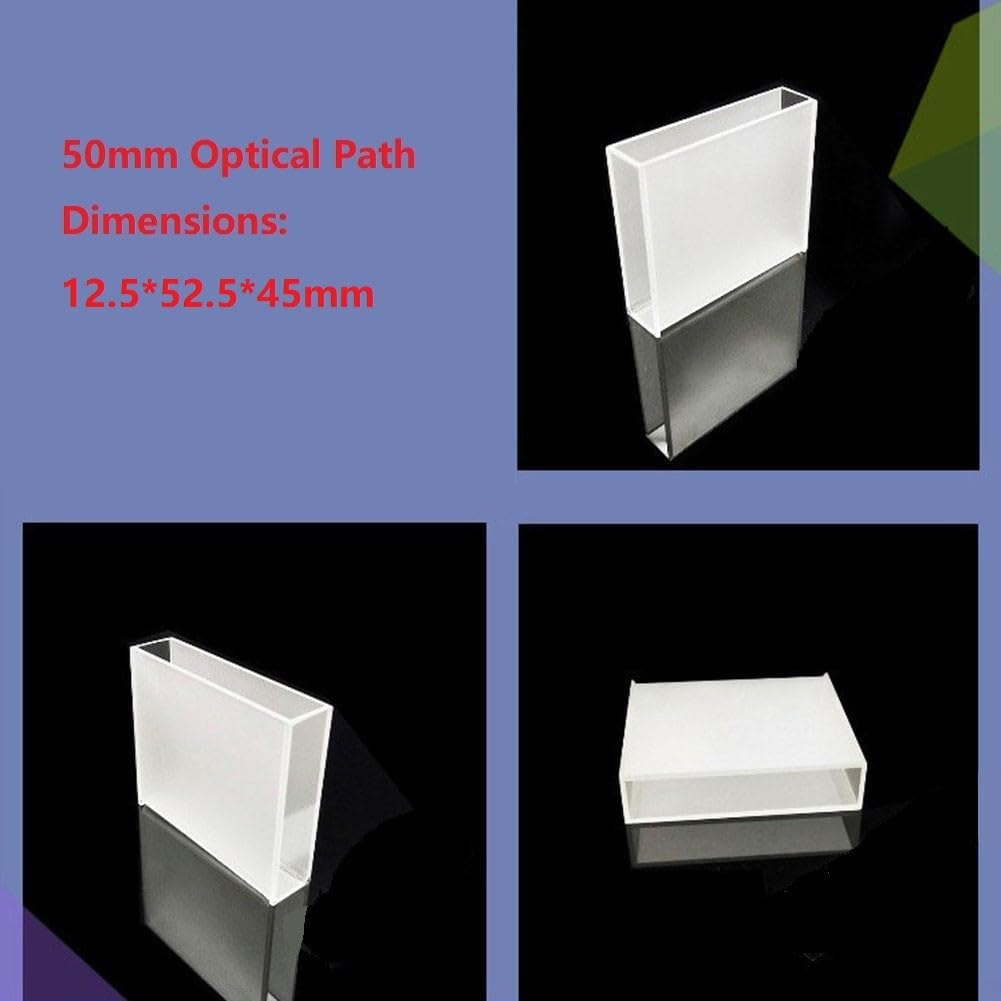 Quarzküvette mit 50 mm Lichtweg aus hochwertigem Quarzglas für UV-Vis-Spektralphotometer, hitzebeständig bis 600 °C, 2 transparente Seiten mit Silikondeckel, kompatibel mit