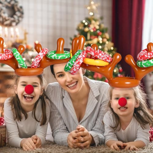 MGparty Christmas Inflatable Reindeer Antler Toss Games Xmas Ring Toss Game for Kids Teens Adults Indoor Outdoor Family Holiday Party Gifts