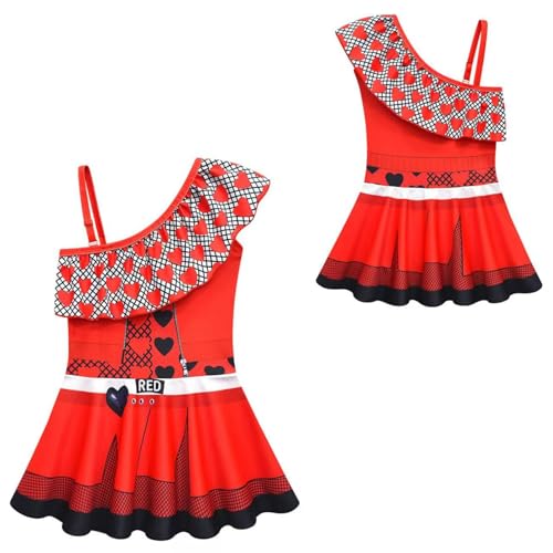 VARWANEO Descendants One Piece Bathing Suit for Girls 3-10 Years, Cute Princess Swimsuits Cartoon Printed Swimwear, Color-1,6-7 Years2