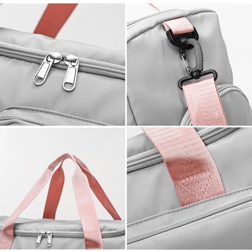 Image of Suruid Gym Bag with Shoe Compartment, Sports Duffle Bag for Women, Gray Pink, 19.68 x 11.02 x 11.02 inches, Gym Bag Gray Pink | Dry Wet Separation Pouch, For Men and Women, Overnight Weekender Training Handbag Yoga Bag