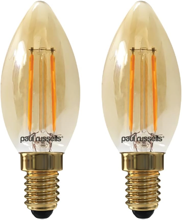 – LED Candle Filament Light – 2.5W 20W Equivalent Replacement, 200LM Lumens, 2200K Extra Warm White, SES E14 Small Edison Screw C35 Bulbs – Energy Saving Non-Dimmable Lamps - 2 Pack
