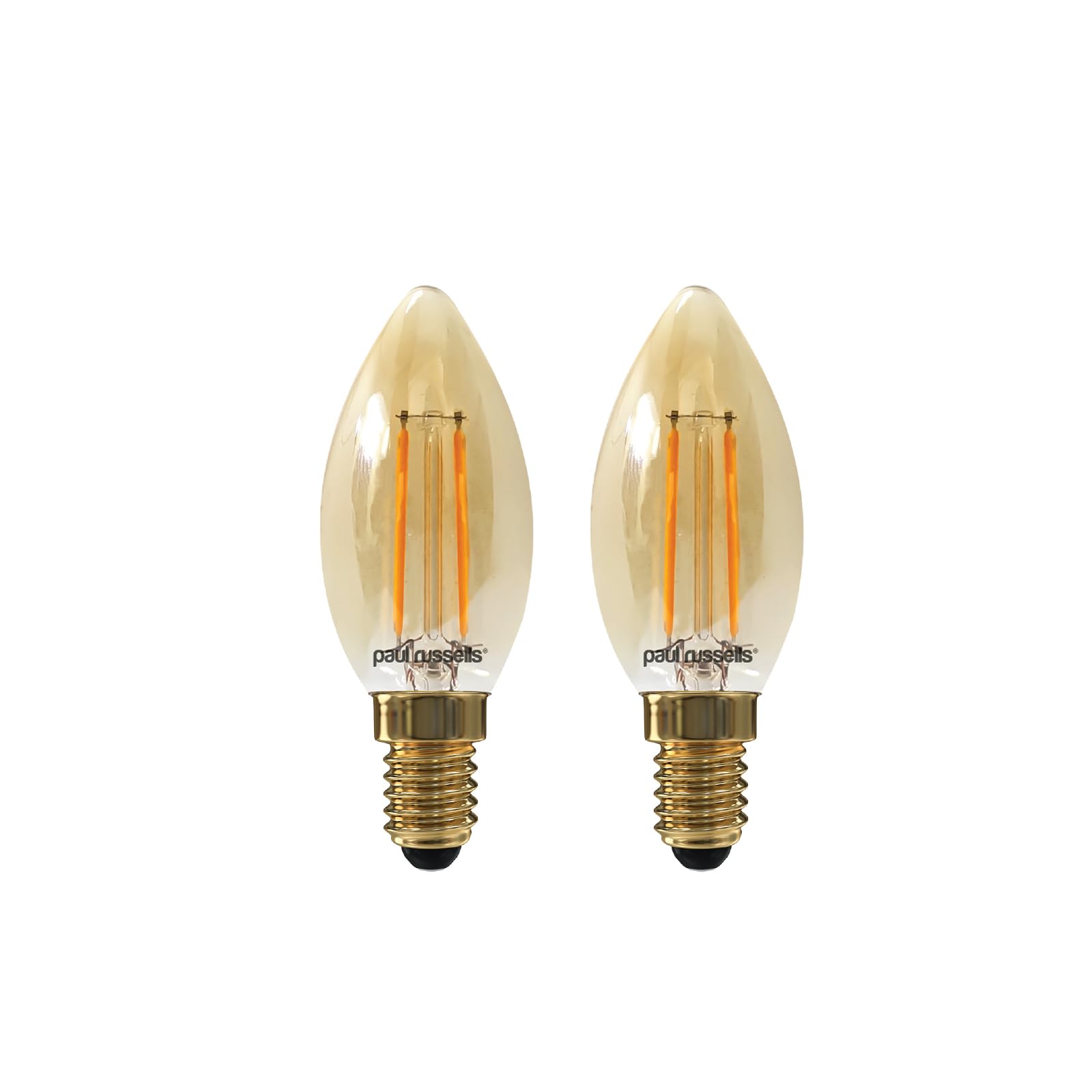 paul russells LED Candle Filament Light – 2.5W 20W Equivalent Replacement, 200LM Lumens, 2200K Extra Warm White, SES E14 Small Edison Screw C35 Bulbs – Energy Saving Non-Dimmable Lamps - 2 Pack