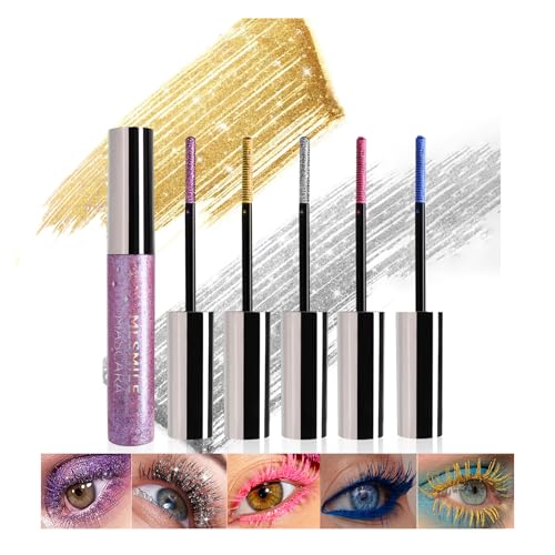 5 Farben Bunte Wimperntusche Für Wimpern Set, Perlglitter Wasserdicht Nicht Verschmieren Farbige Mascara, Charmante Voluminöse Mascara, Halloween Weihnachten Augen Make-Up