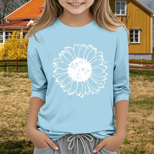 Girls 3/4 Sleeve Shirt Crewneck Summer Tops Floral Print T Shirts Summer Cute Tees Loose Sweatshirt4