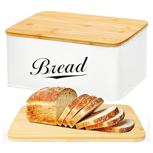 RoyalHouse Modern Metal Bread Box with Bamboo Cutting Board Lid, Bread Storage Container for Kitchen Counter, Vintage Kitchen Decor Organizer