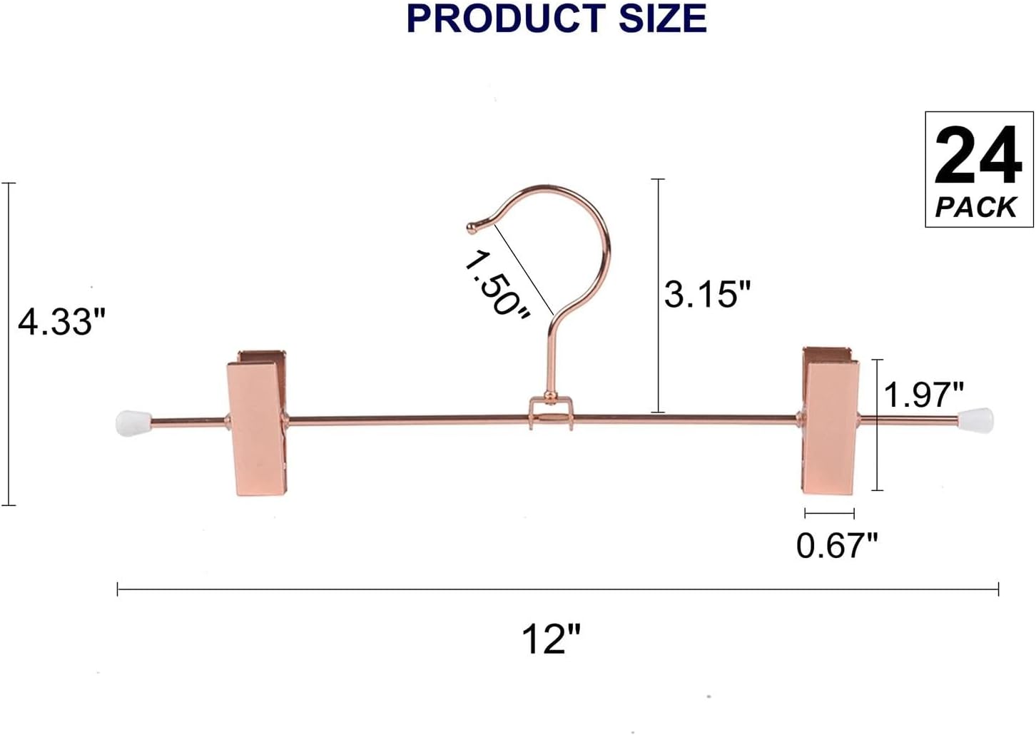 for 24 Pack Rose Copper Gold Metal Pants Skirt Hangers with Clips Adjustable Clip Me