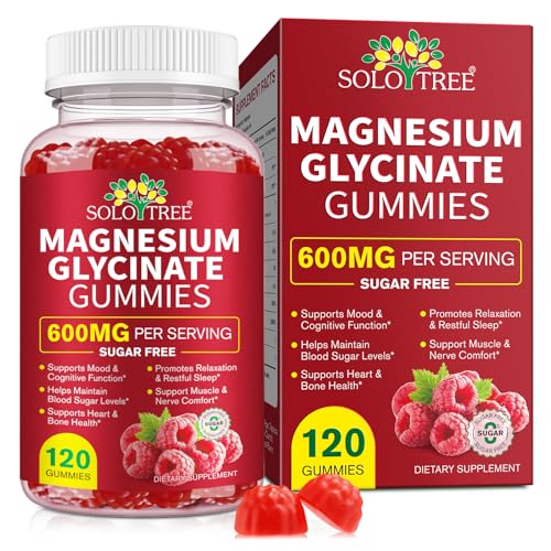 Magnesium Glycinate Gummies 600mg Sugar-Free High Absorption Supports Relaxation Calm & Restful Sleep with Vitamin B6 & D3 120 Berry-Flavor Gummies