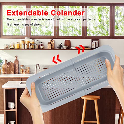 2 Pack Over The Sink Colander Strainer For Kitchen, Sink Strainer Basket Wash Fruits And Vegetables, Extendable Food Strainers And Colanders, Muzpz Pasta Strainer Kitchen Gadgets Home Essentials(Grey) #TOP2