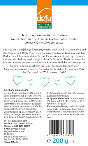 defu Hundesnack | 1 x 200 g | Bio Hundekekse Huhn & Carob | Premium Bio Leckerlis für Ihren Hund