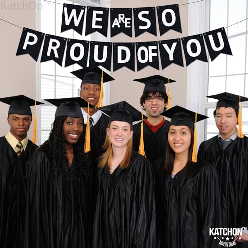 Image of KatchOn, We are So Proud of You Banner - Felt, 10 Feet Pre-Strung Congratulations Banner, Black Graduation Banner for Class of 2026 Graduation Decorations 2026 Congratulations Decorations