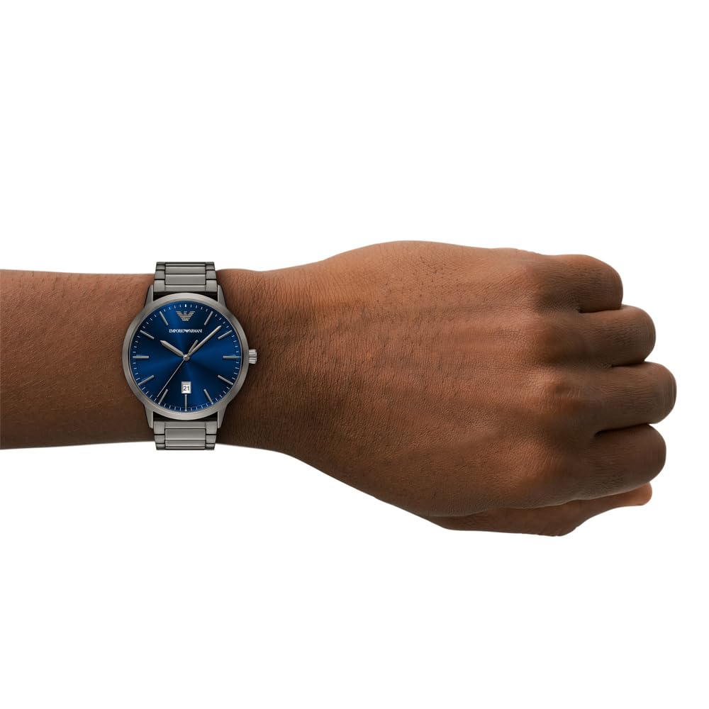 Emporio Armani Herrenuhr mit drei Zeigern, Edelstahl, Gehäusegröße 43 mm