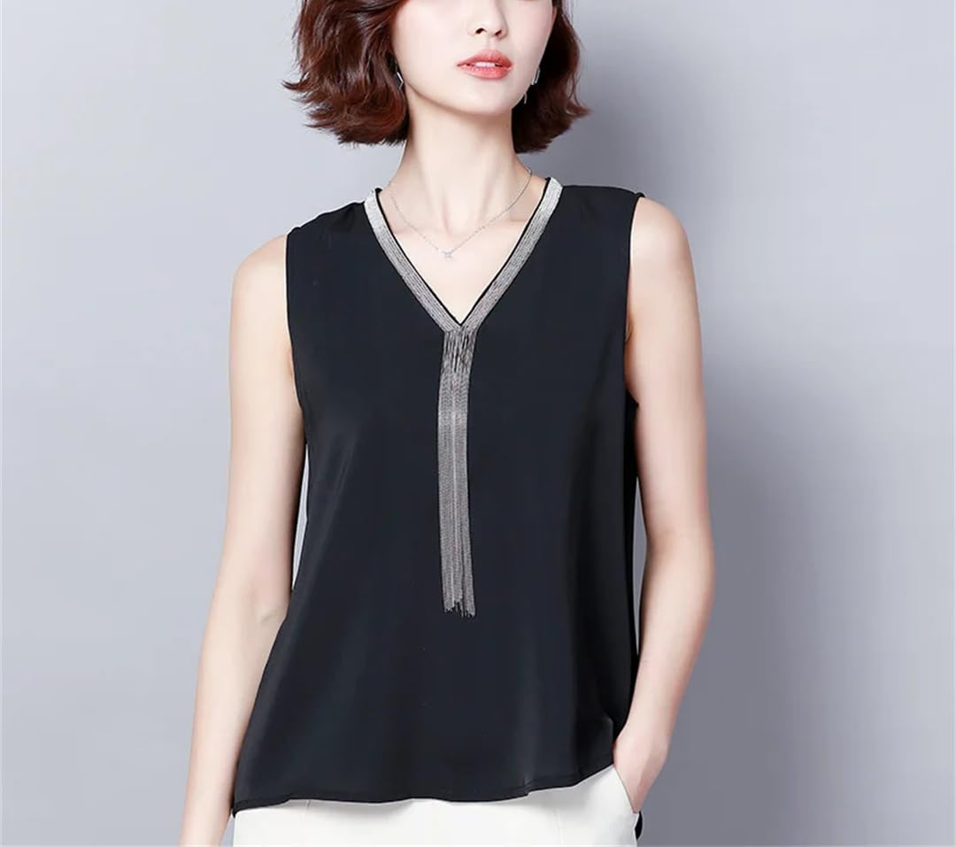 Top da donna in seta estiva casual allentato scollo a V raso gilet