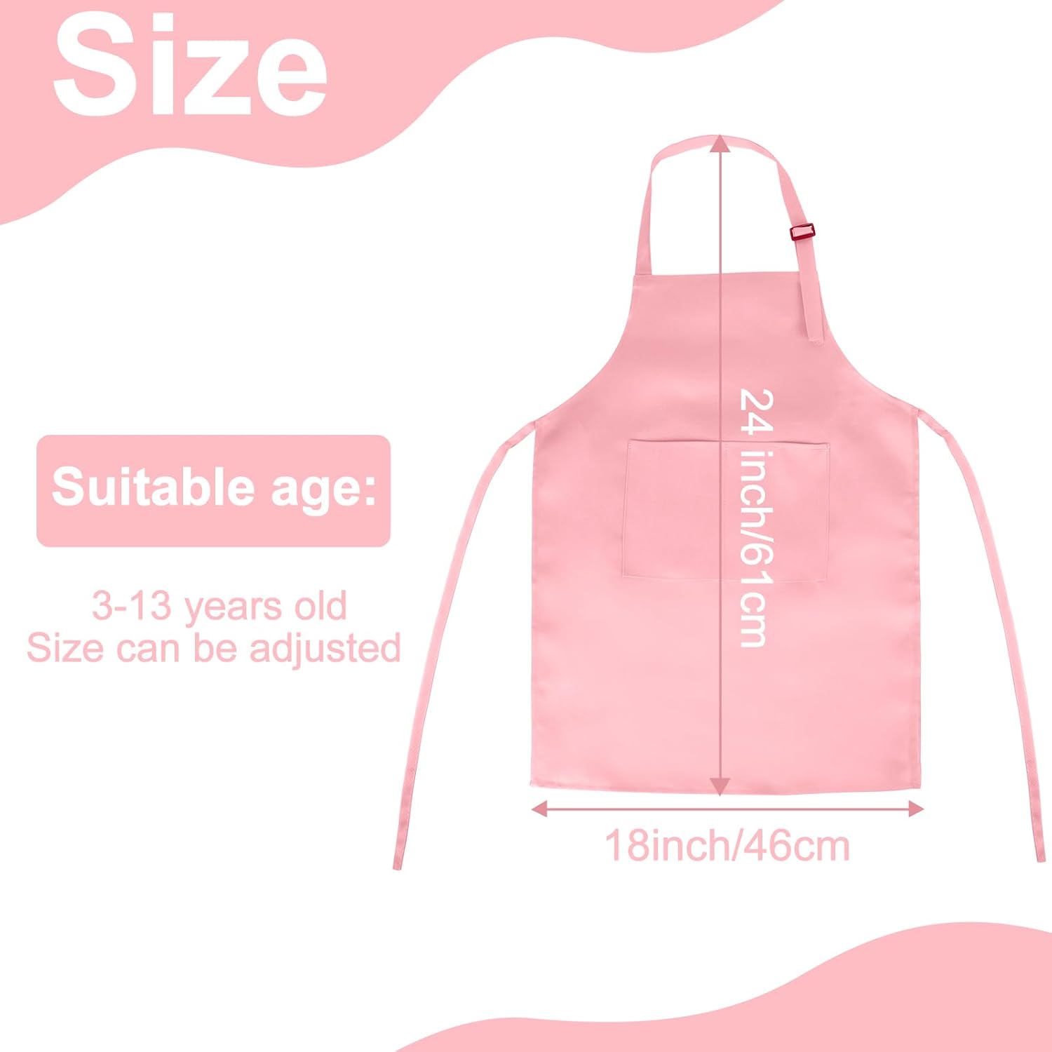 12 Pack Kids Apron Bulk with 2 Pockets Adjustable Chef Art Apron Kids Painting Aprons for Cooking Baking Painting Crafting Grilling Activity（Pink）