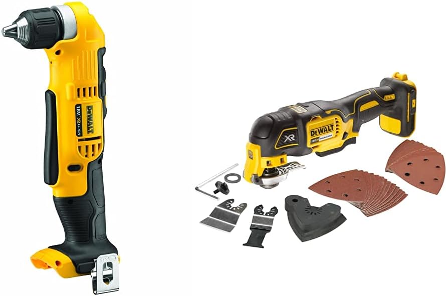 DeWalt DCD740N-XJ 18V XR Lithium-Ion Body Only Cordless 2-Speed Angle Drill, Yellow/Black, 4.57 cm*12.52 cm*2.99 cm & DCS355N-XJ 18V Li-Ion Cordless Brushless Oscillating Multi-Tool