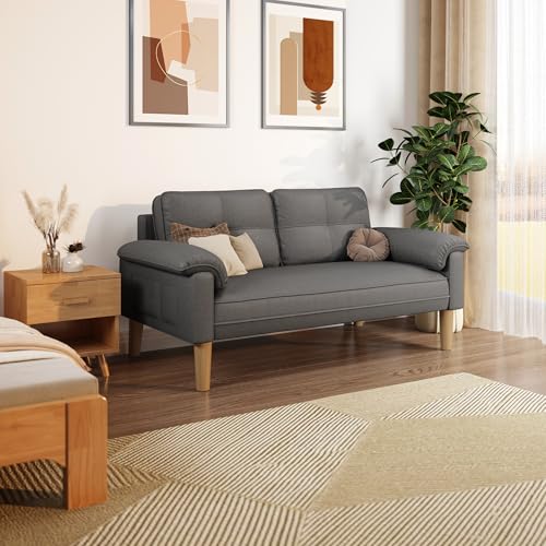 Xbro Sofa 2 Sitzer, Kleine Couch 2 Sitzer mit Armlehne und Seitentasche, Modernes Stoffcouch für Wohnzimmer,Wohnung,Büro,Einfache Montage, 144 x 77 x 77 cm, Dunkelgrau – Bild 3