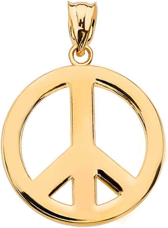 High Polish 10k Gold Circle Of Peace Sign Symbol Charm Pendant