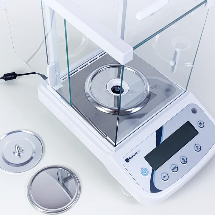 MBH - Balanza profesional de alta precisión con cabina corta vientos para laboratorio. Balanza analítica científica capacidad 210 g/precisión 0,0001 g con display LCD retroiluminado.