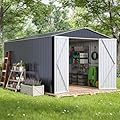 HOGYME 8 x 12 FT Outdoor Storage Shed, Large Metal Tool Sheds with Updated Frame Structure and Lockable Doors, Garden Shed for Backyard Garden Patio Lawn, Grey