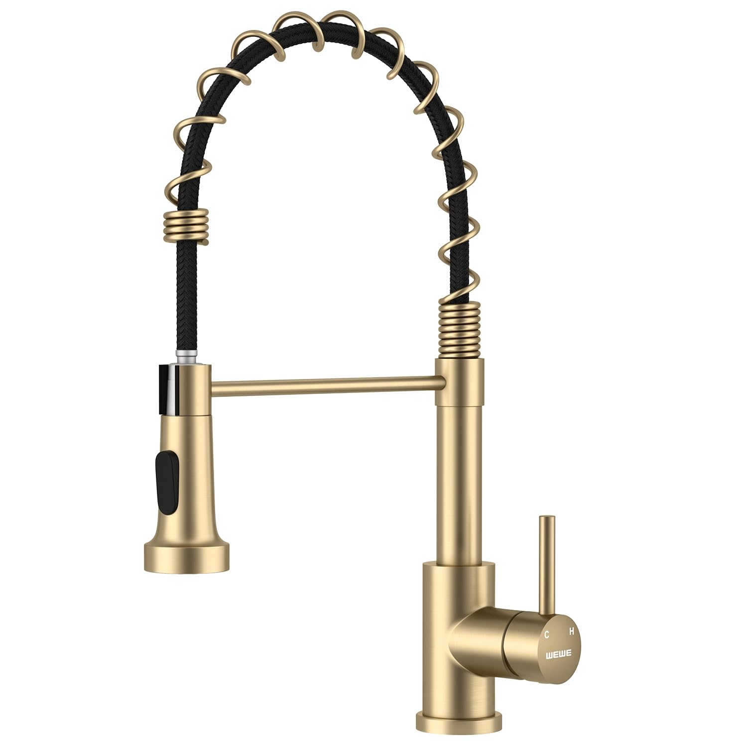 LUFEIDRA Kitchen Faucet with Pull Down Sprayer and Soap Dispenser, High Arc Spring 304 Stainless Steel Single Handle 1 or 3 Hole 2 Mode for Farmhouse RV Camper Laundry Wet Bar (Gold)