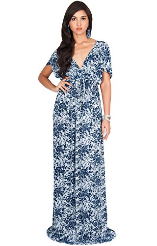 KOH KOH Womens Long Kimono Sleeve Floral Lace Print Cocktail Evening Maxi Dress