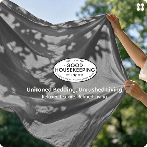 Image of Bedsure 100% Washed Cotton Duvet Cover Queen Size - Grey Minimalist Bedding Set Linen Like - PureWoven Plain Simple & Soft Comforter Cover for All Seasons, 3 Pieces (Grey, Queen, 90 inchx90 inch)