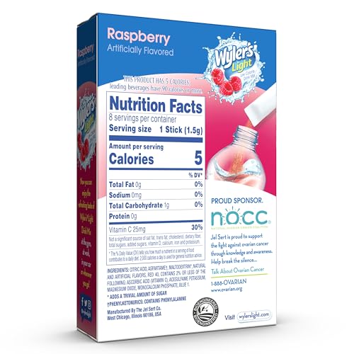 Image of Wyler's Light Singles To Go Powder, Water Drink Mix, Raspberry, 8 per Box, 96 total Packets (Pack of 12)