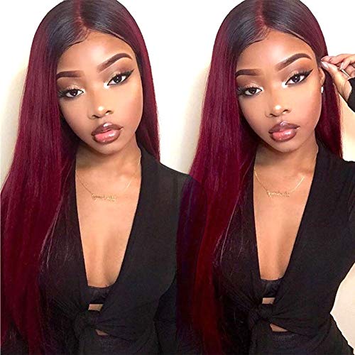 Burgundy Human Hair Bundles Ombre 1B Red Bundles Straight Human Hair Black And Wine Red Two Tone Bundles Cheap 9A Grade Raw Remy Hair Extensions Silky And Soft 1B/99J Bundles 14 16 18 Inch