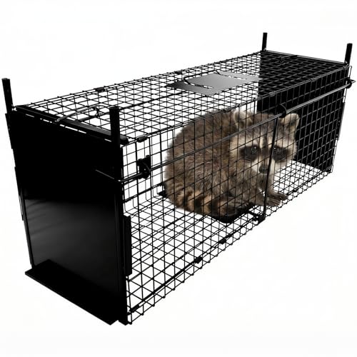 Thealyn de Trampa de Jaula para Animales 105 x 40 x 31 cm, con Doble Puerta, Trampa de Metal para Animales Vivos humanitaria, para Conejos, Gatos callejeros, Ardillas, mapaches, Topos