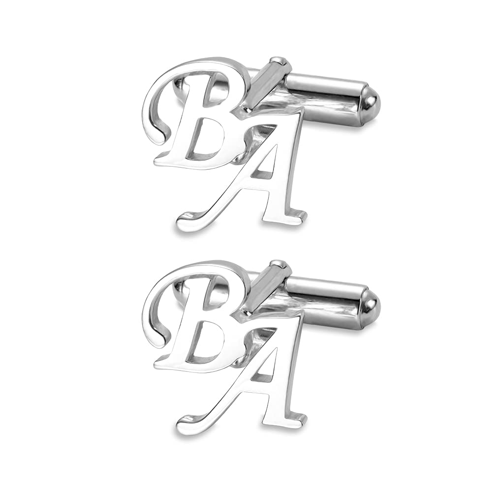 BYFDIY Gemelos personalizados con nombre de letra para hombre, de plata de ley 925, gemelos personalizados con inicial, regalo para hombres, regalo del día del padre para papá, talla única, Plata de ley, No